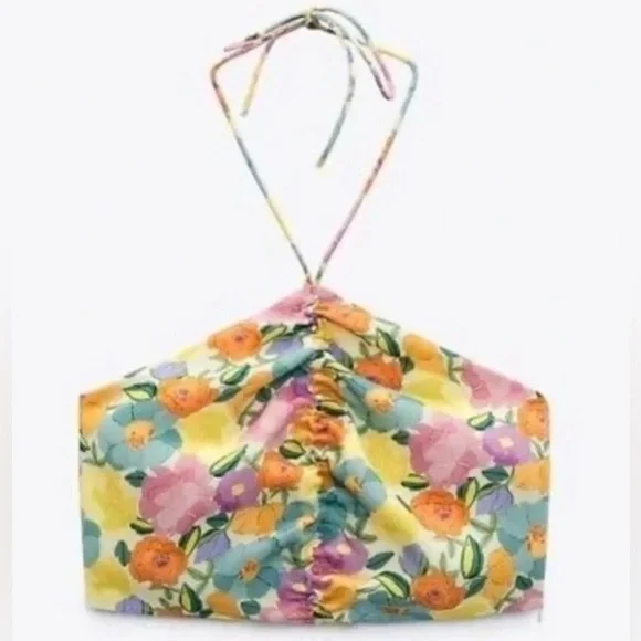 Zara Floral Halter Tie top - Picture 2 of 8
